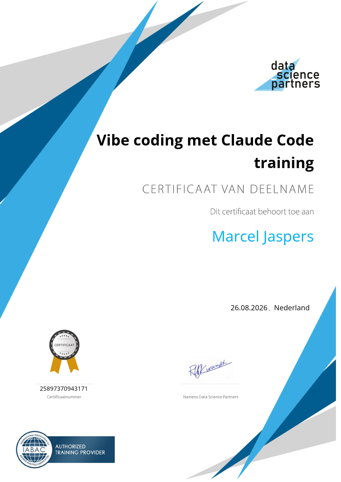 Certificaat Vibe coding met Claude Code training